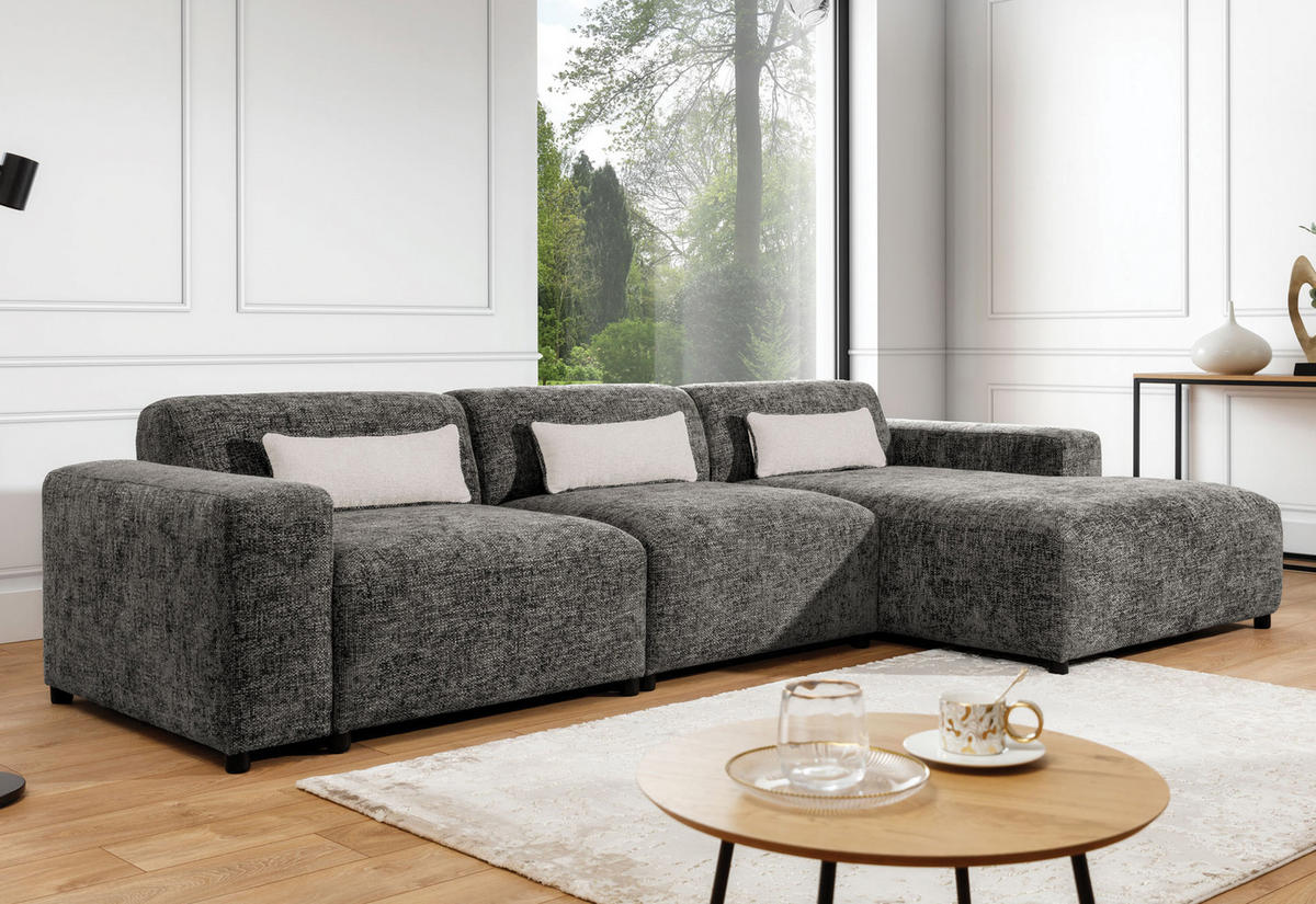 ECKSOFA L Form Jughlio Grau 331/165/75 cm Rechts mit Schlaffektion - Schwarz/Grau, Kunststoff/Textil (331/165cm) - AX Living