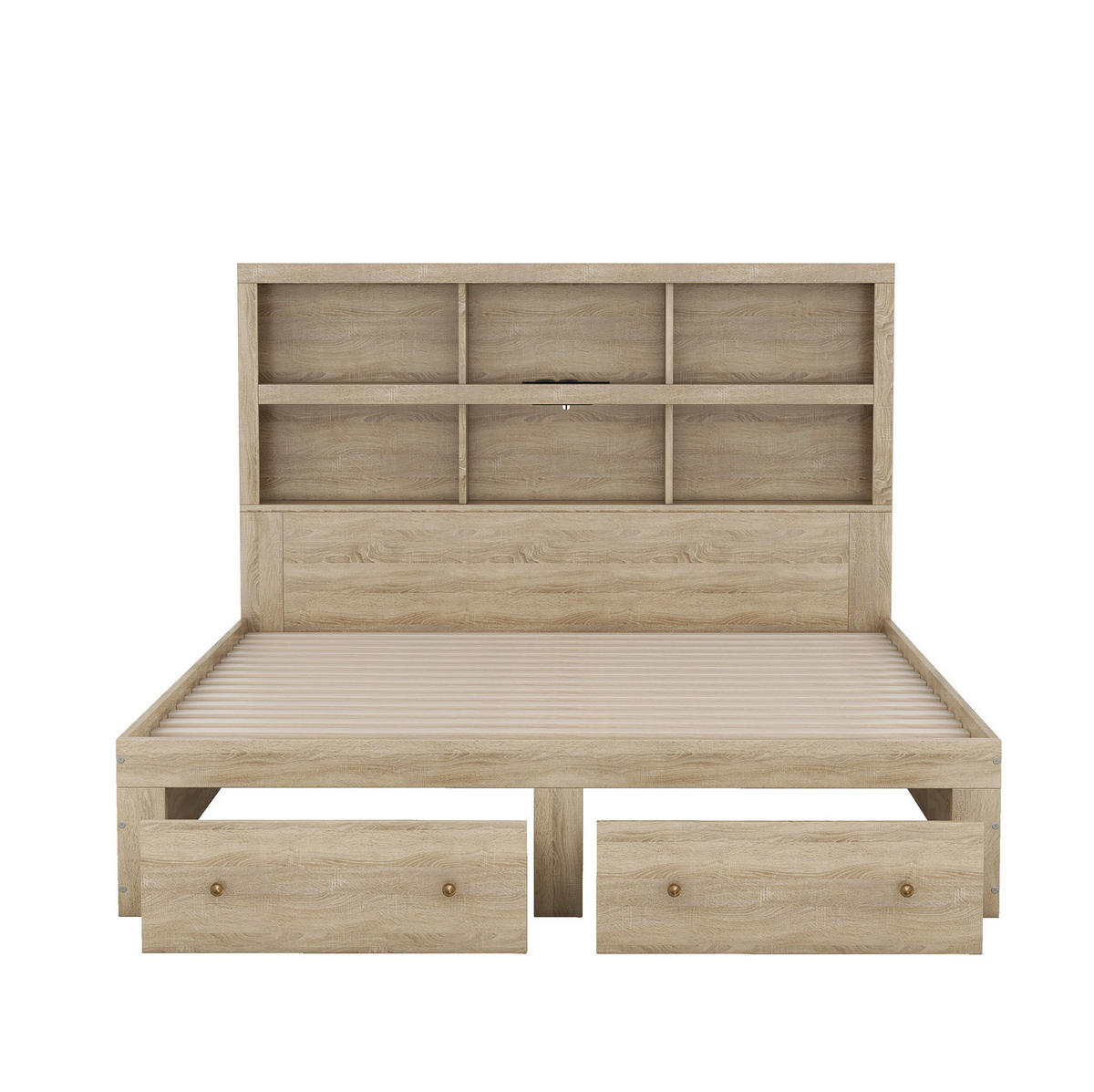 BETT 160/200 cm in Natur mit Stauraum und USB-Anschluss - Naturfarben, Holzwerkstoff (160/200cm) - Flora Grace