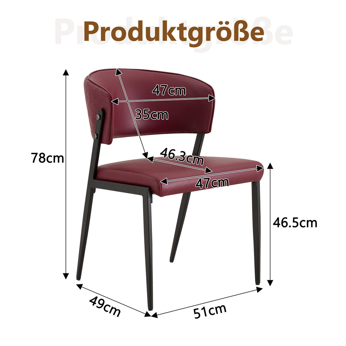 STUHL-SET DE-36686 2 Stück mit Kunstlederbezug und Metallgestell Rot - Rot, Metall (49/78/51cm) - ComfortXL