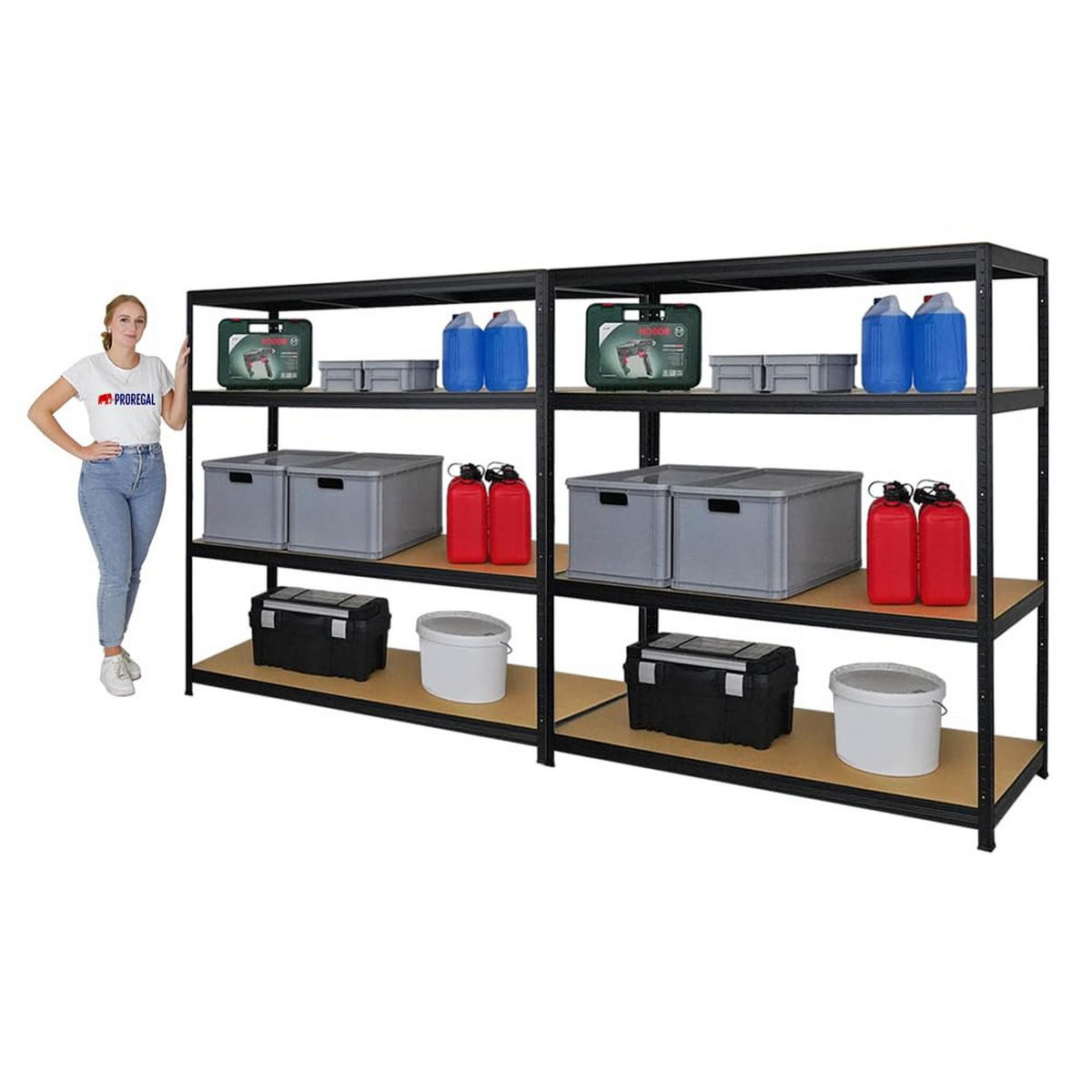 SCHWERLASTREGAL Giant Elephant 2er-Set mit 2x 160x150x60 cm Fachlast 200 kg Schwarz - Schwarz, Metall (300/160/60cm) - PROREGAL