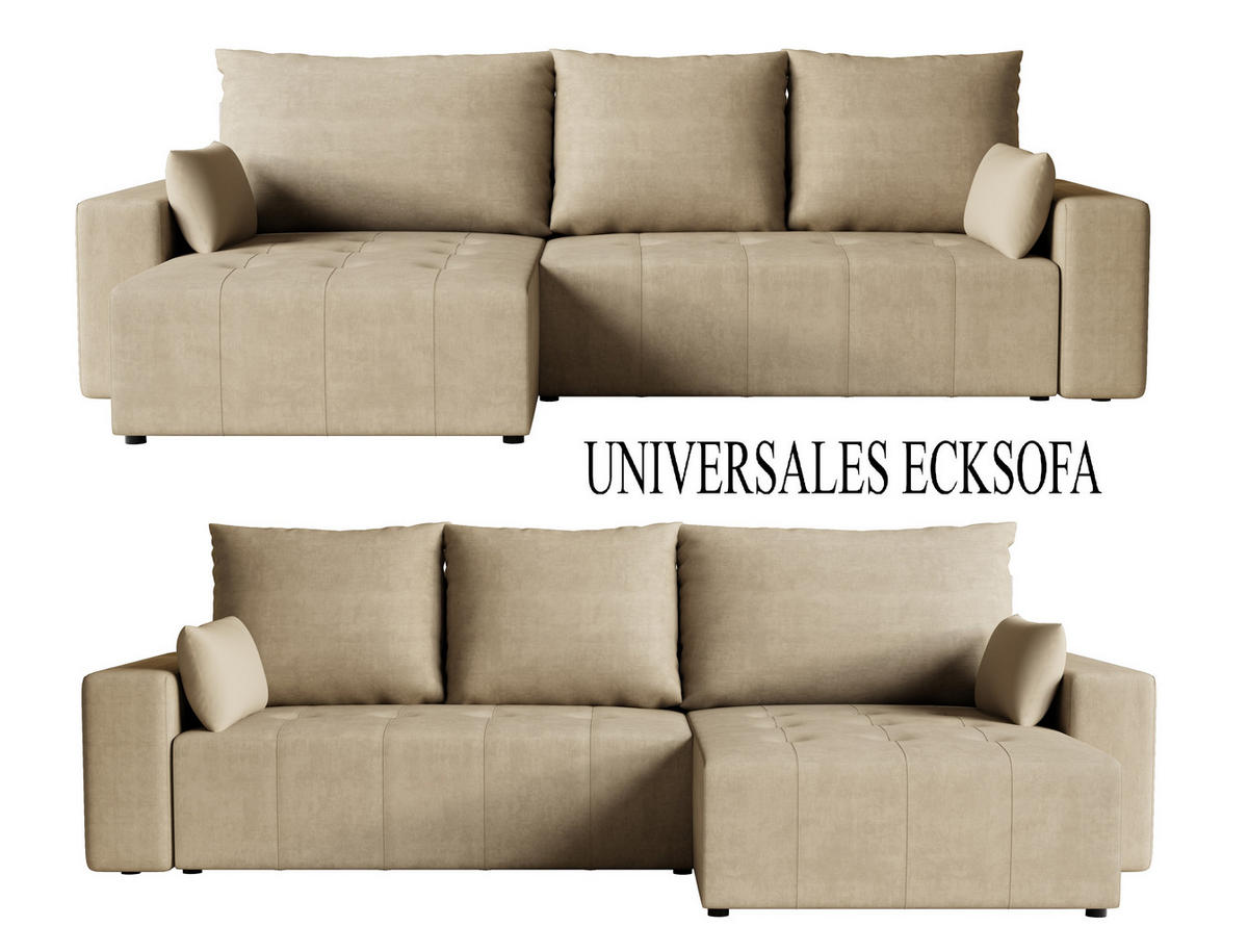 ECKSOFA Tico mit Bettkasten und Schlaffunktion, L-Form/XL-Form, Velourstoff, Universal - Cappuccino, Holzwerkstoff (276/145cm) - 4ALL HOME