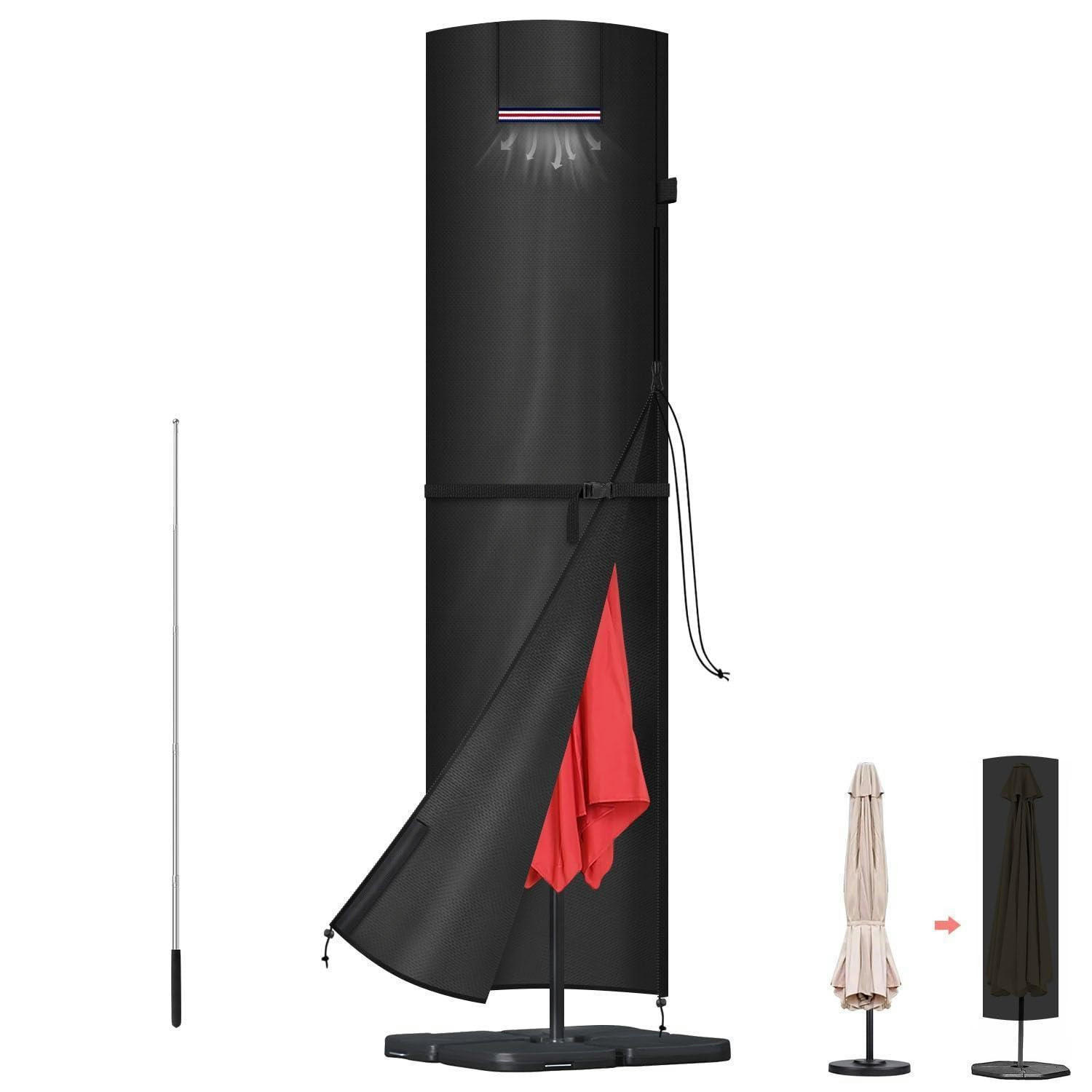 SONNENSCHIRMHÜLLE Ampelschirm Abdeckung 240 cm Wasserdicht Winddicht - Schwarz, Textil (1/1/1cm)