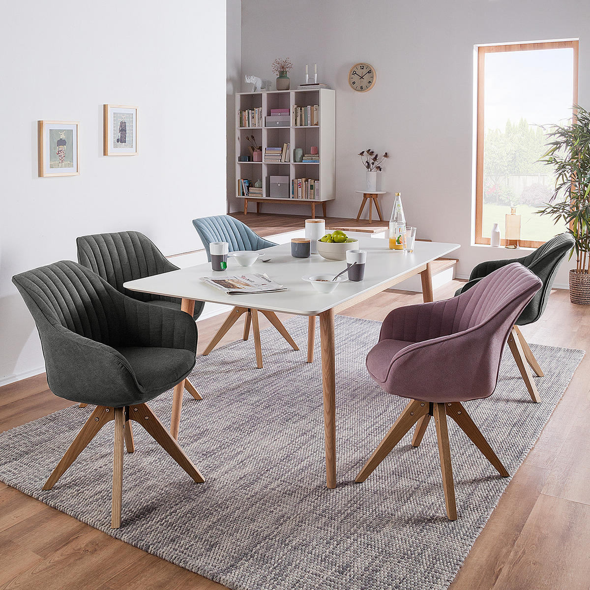 ARMLEHNENSTUHL - Drehbar - Dunkelgrau, Holz/Textil (60/83/65cm) - home24