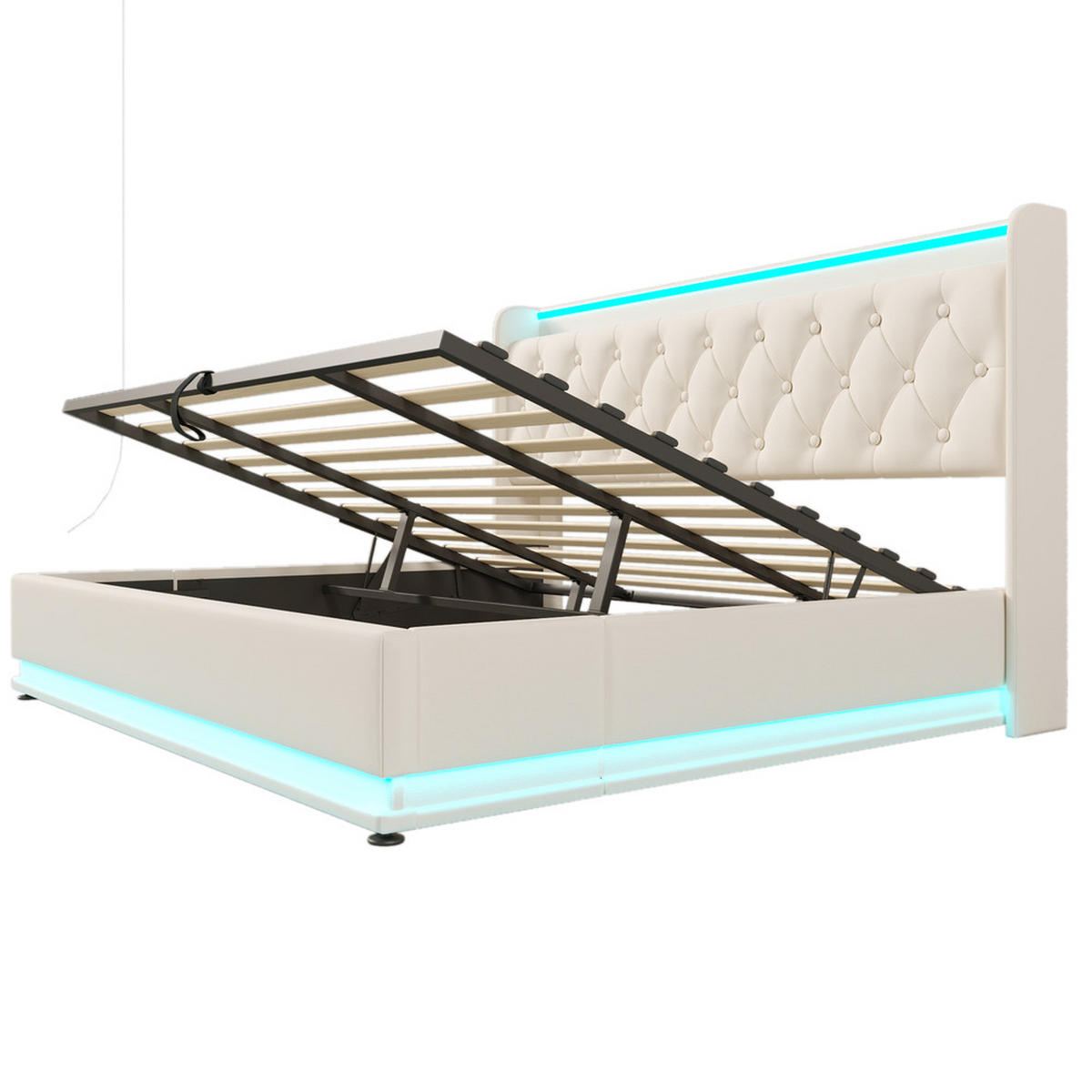 POLSTERBETT 180X200 cm mit LED Kopfteil und USB C Stauraum - Weiß, Holz (180/200cm) - FLIEKS