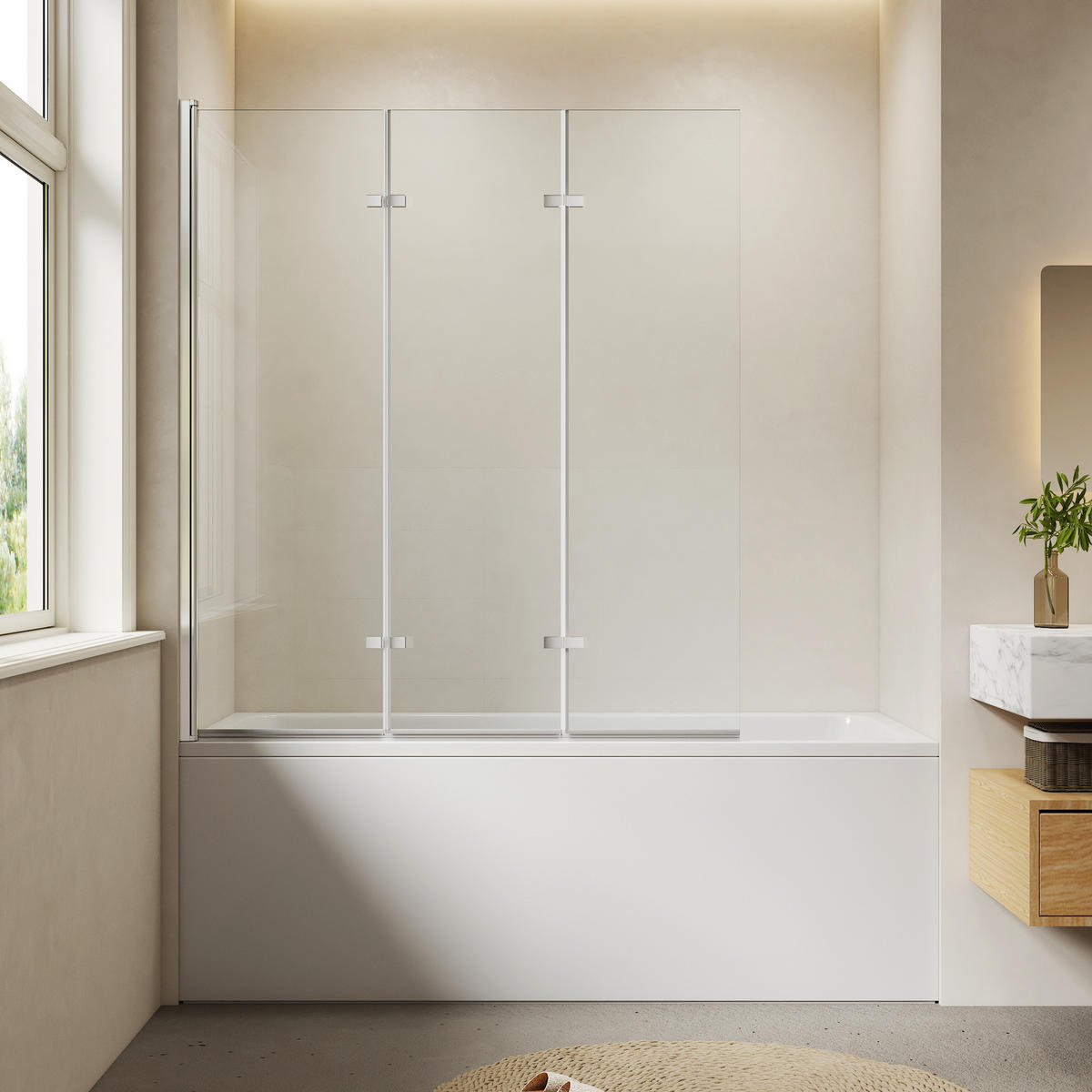 DUSCHWAND für Badewannen Faltbar mit Schwenkfunktion 140/120 cm - Transparent, Glas (120/140cm) - EMKE