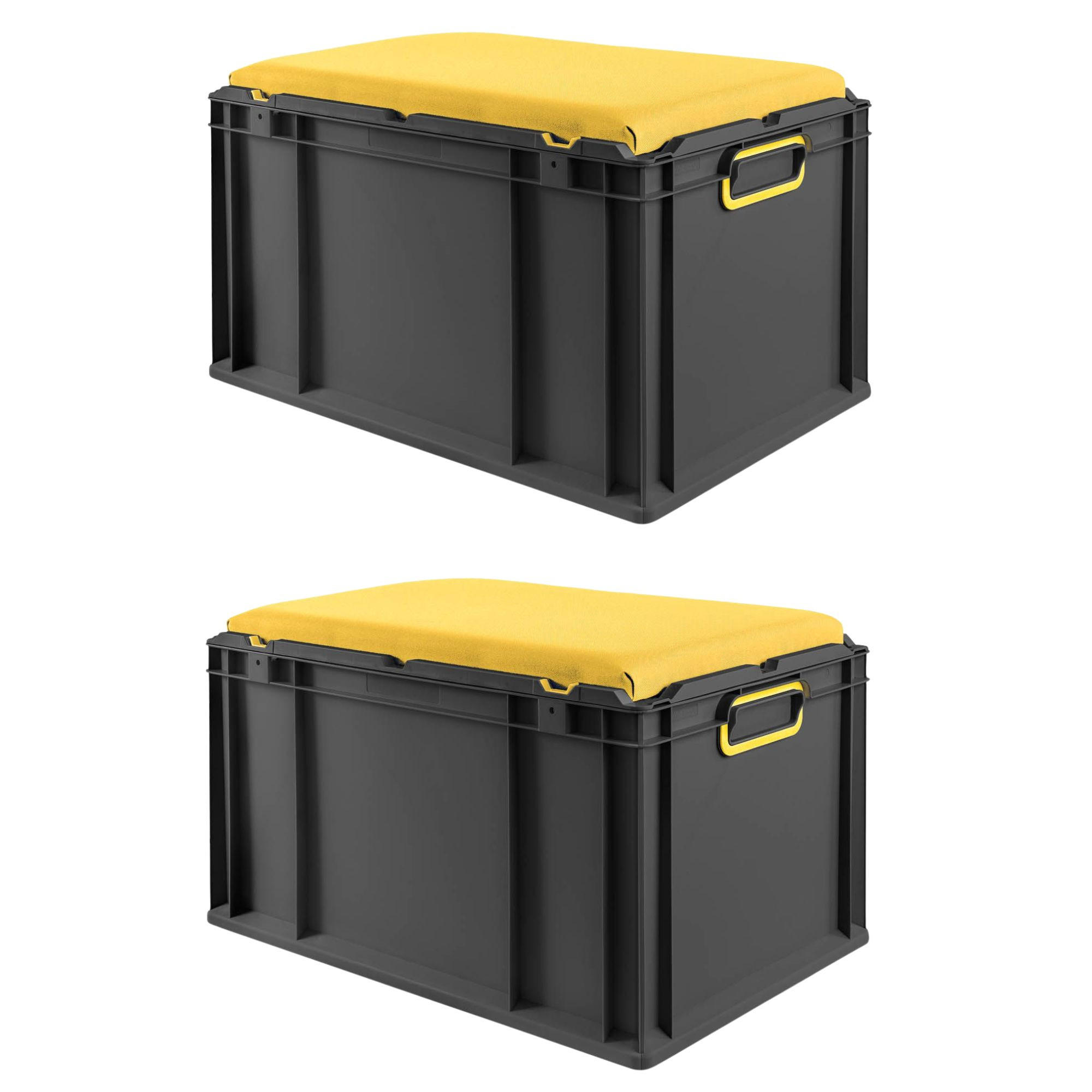 EUROBOX 2x NextGen Seat Gelb, HxBxT 36,5x40x60cm, 65 Liter, Griffe geschlossen, Schwarz - Schwarz, Kunststoff (40/36.5/60cm) - PROREGAL