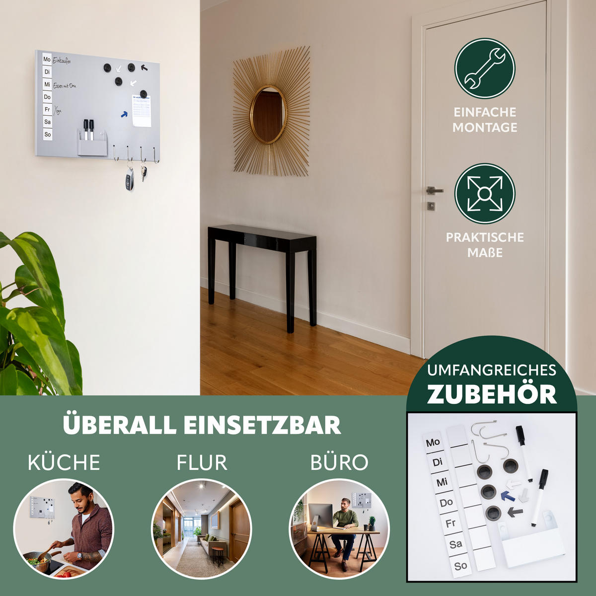 MAGNETTAFEL inkl. Zubehör, Metall grau - Grau, Metall (50/35/1.5cm) - bremermann