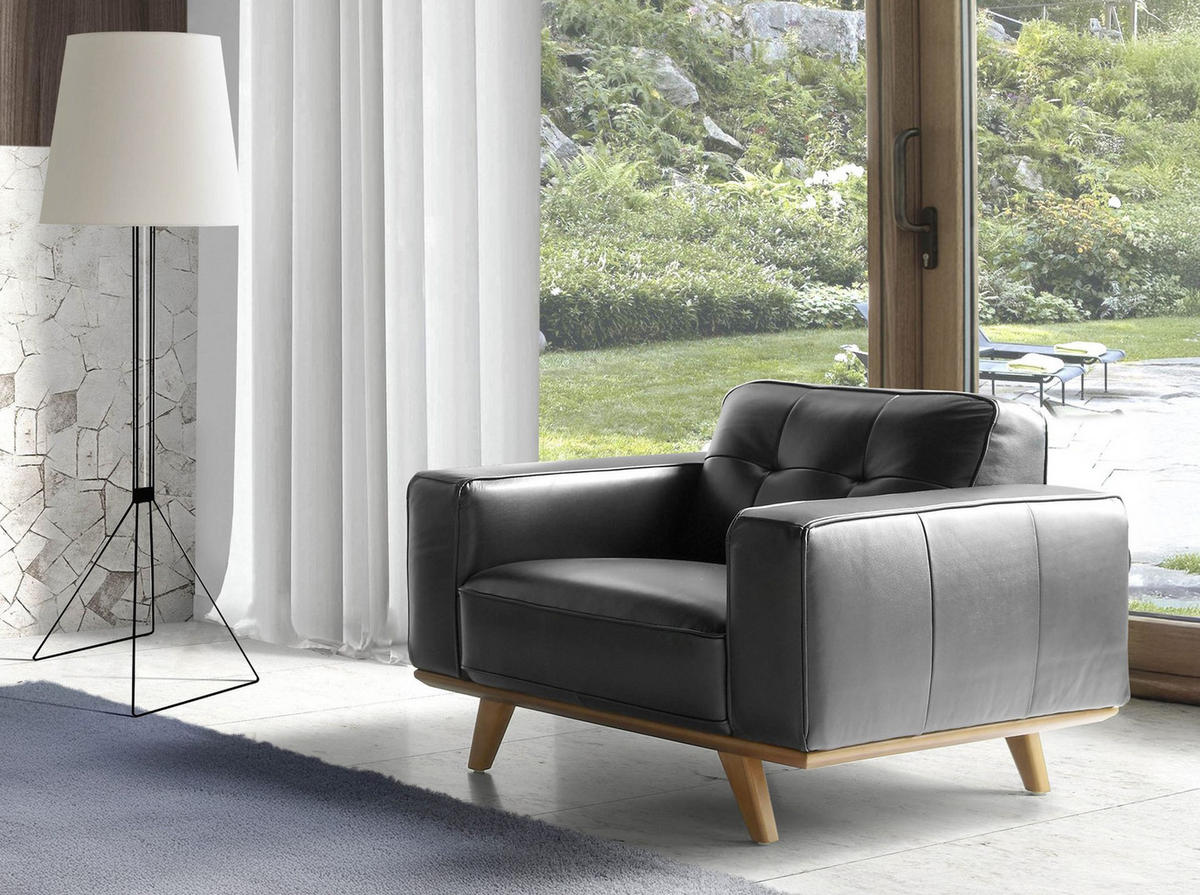 CHESTER-SESSEL aus schwarzem Leder - Schwarz/Braun, Leder/Holz (112/78/95cm) - ANGEL CERDA