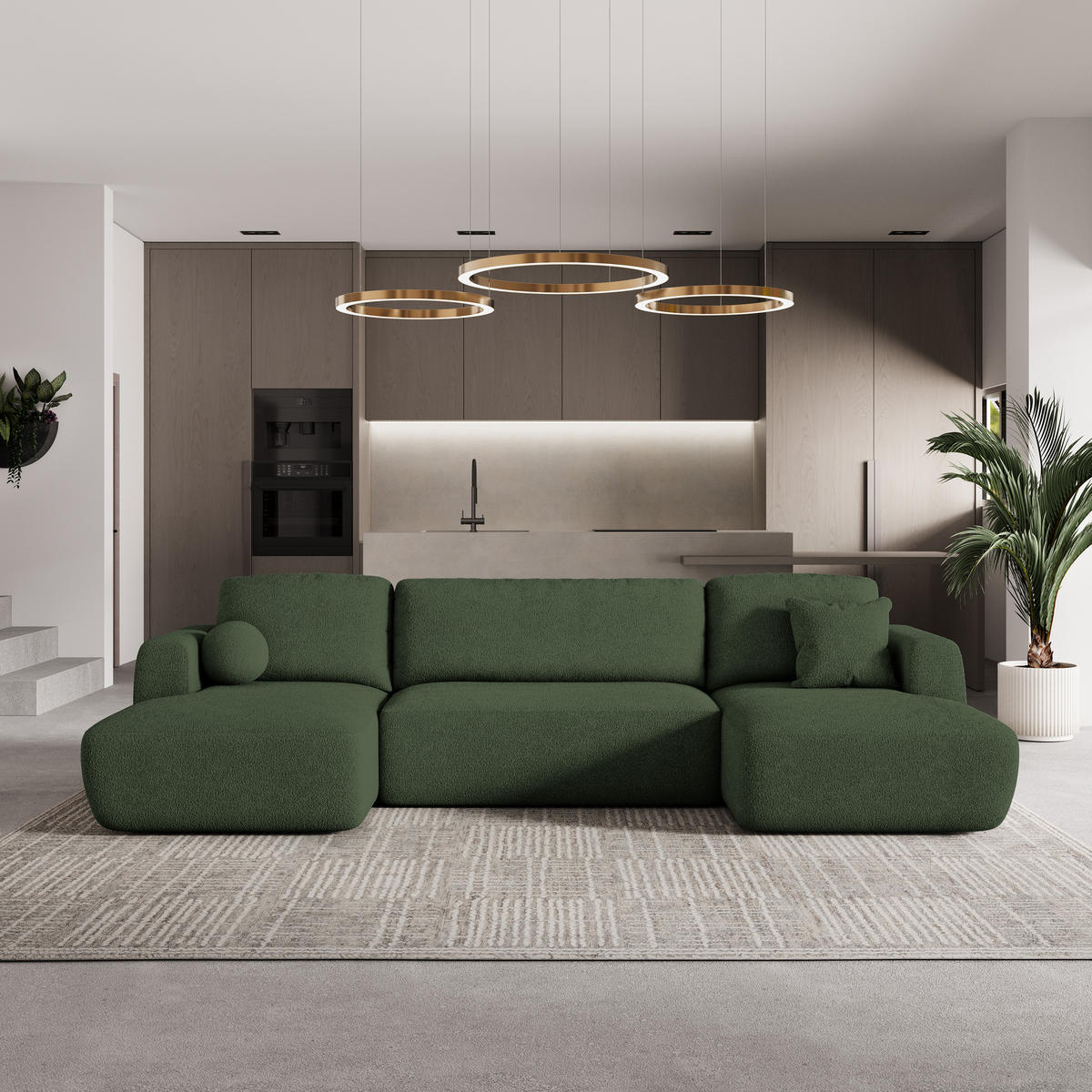 ROHOVÁ SEDAČKA SENTUM zelená barva - černá/zelená barva, dřevo/textil (330/148cm) - MASSENO