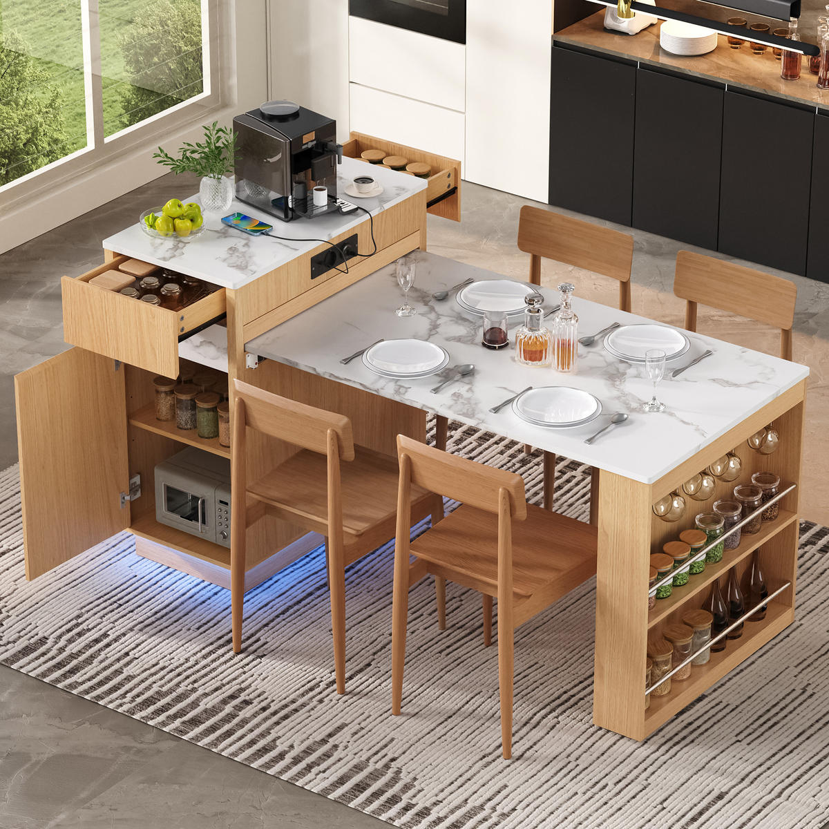 KÜCHENINSEL ausziehbar 58-154/80,5/94 cm mit LED DE-39572 Natur - Naturfarben, Holzwerkstoff (80.5/94/58cm) - ComfortXL