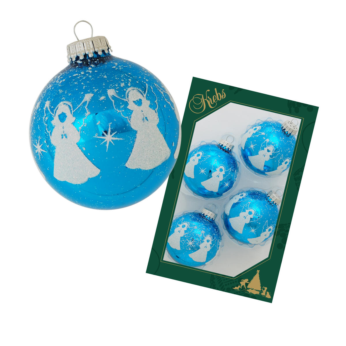 CHRISTBAUMKUGELN Engel Blau 7cm (Glas / 4 Stk.) - Blau, Glas (6/7/6cm) - Krebs Glas Lauscha