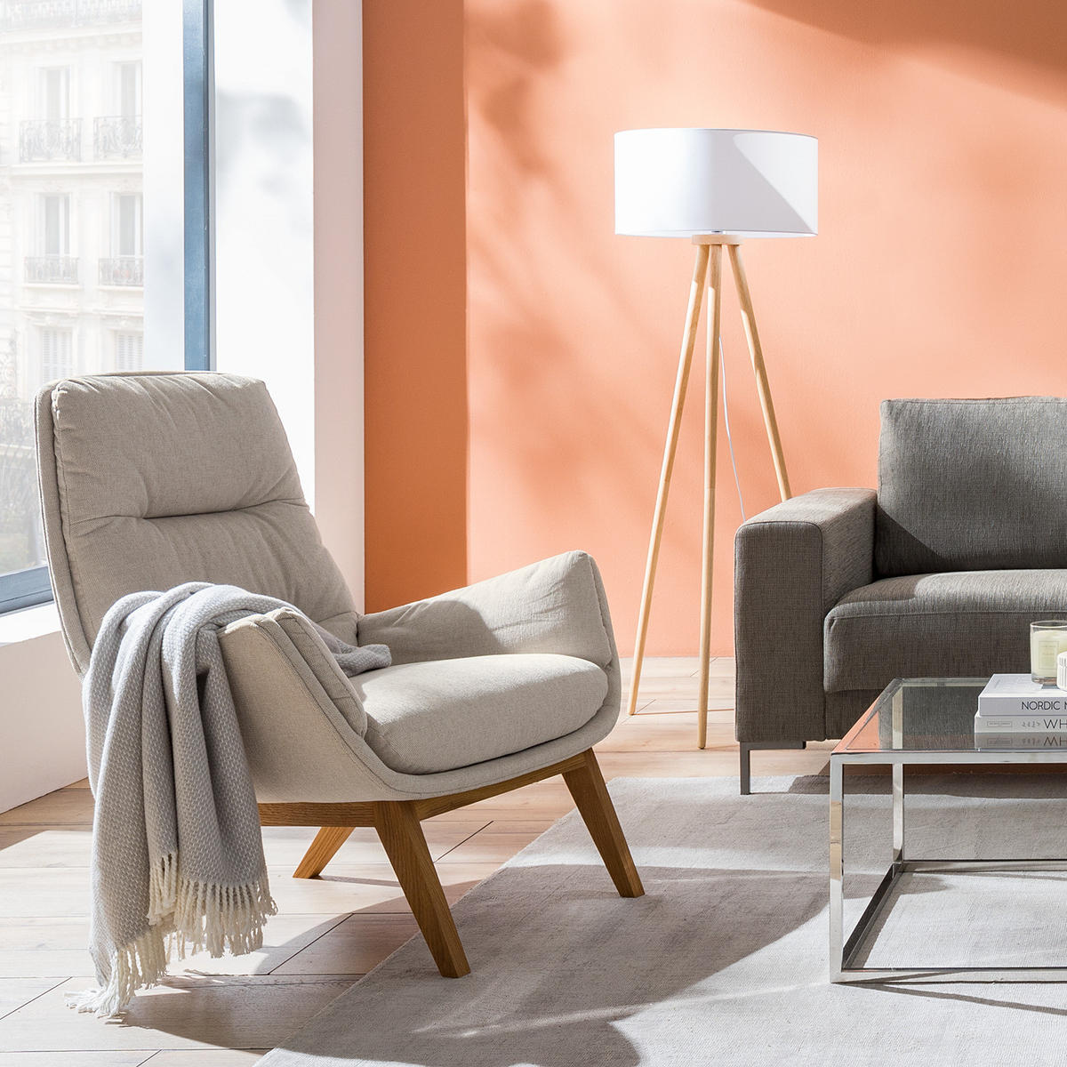 SESSEL mit Holzfüßen - Eichefarben/Beige, Eichenholz/Textil (83/95/97cm) - home24