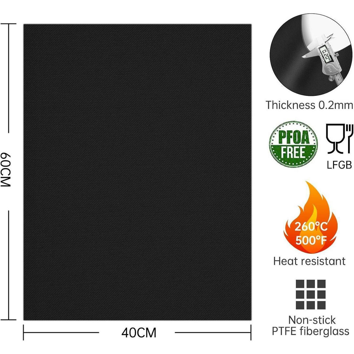 GRILLMATTE 4er Set 40 x 60 cm Antihaft - Schwarz, Kunststoff (32/0.3/40cm)