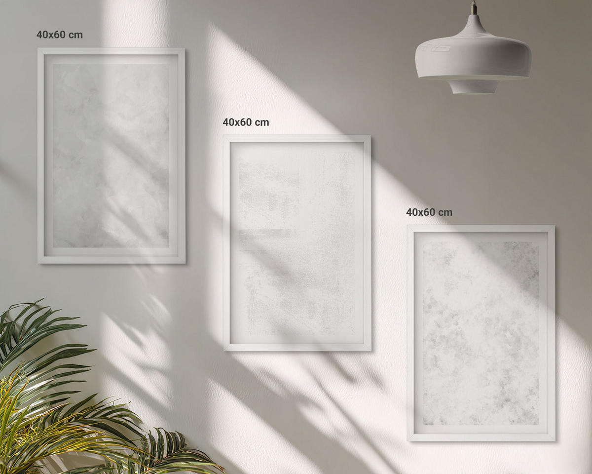 BILDER SET 3er Set - 40x60 cm Weißer Rahmen - Minimalistischer Hintergrund mit weißen Punkten - Weiß, Kunststoff (40/60cm) - TULUP