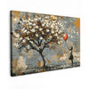 LEINWANDBILD Baum - Graffiti - Banksy-Stil - Ballon-Mädchen 140x90 cm - Blaugrau, Textil (140/90cm) - MuchoWow