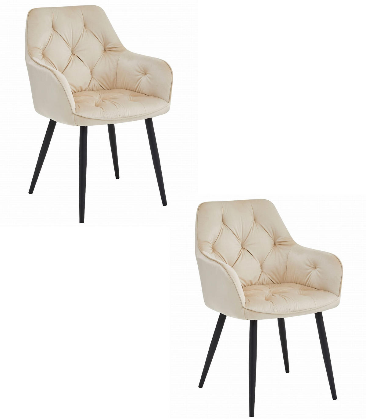 ESSZIMMERSTUHL 2-er Set LUKK beiger Sitz, schwarze Beine - Beige/Schwarz, Textil (56/83.5/62cm) - Valora