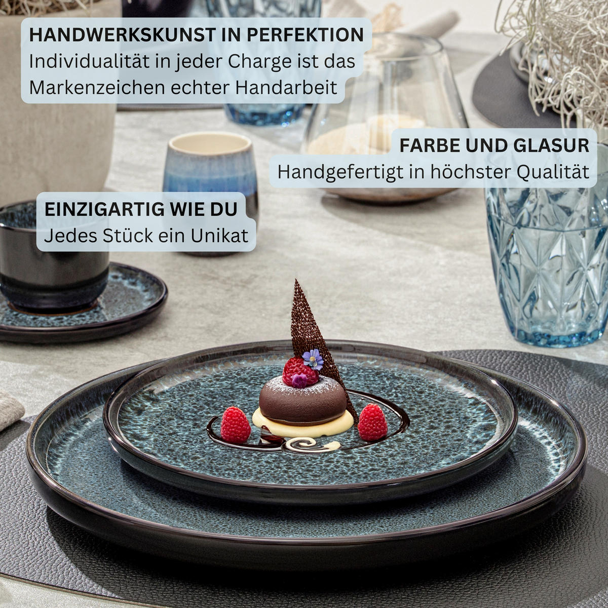 TAFELSERVICE MANILA - 36 teilig aus Steingut 12 Personen - Dunkelblau, Stein (50/30/80cm) - Sänger