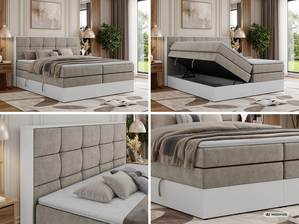 BOXSPRINGBETT ALVIT KING 160/200 - Greige Stukture - Topper T25 - H3 - Greige/Schwarz, Kunststoff/Textil (160/200cm) - MKS