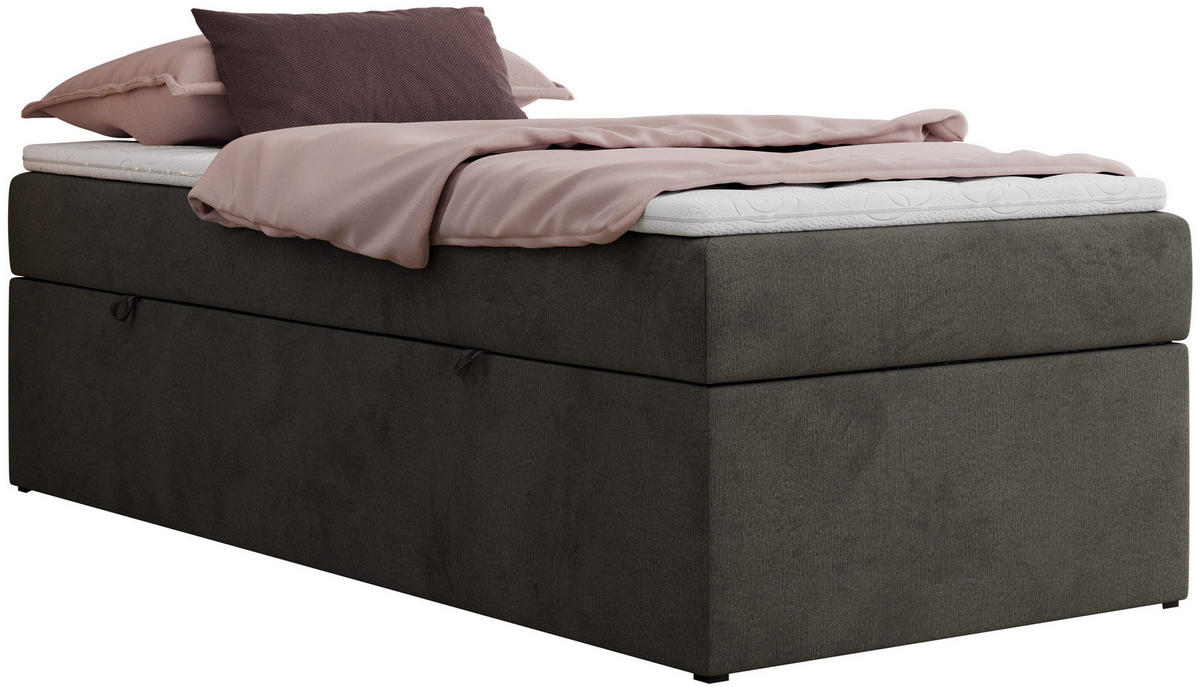 BOXBETT ZERO 90/200 - Dunkelgrau Kunstleder - H4 - Topper Visco - Dunkelgrau, Textil (90/200cm) - MKS