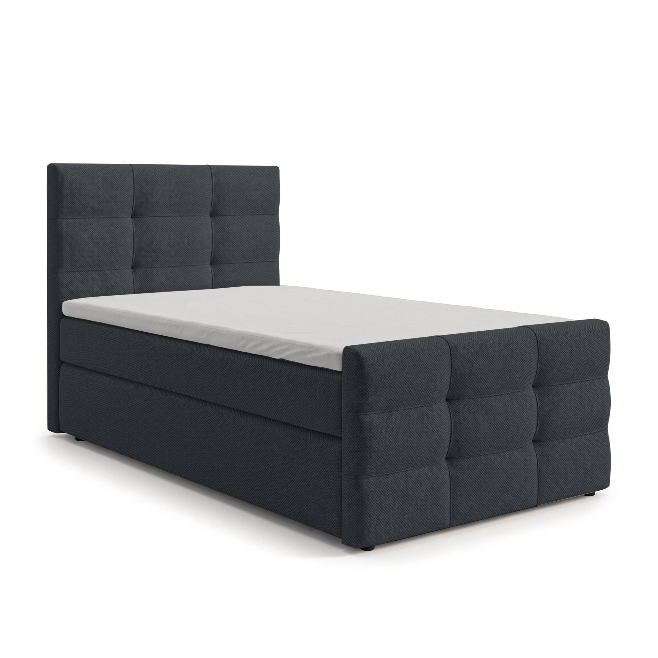 BOXBETT DEFNE 100x200 cm mit Fußteil und Matratze - Schwarz + TOPPER - Schwarz, Holz/Holzwerkstoff (100/200cm) - AX Living