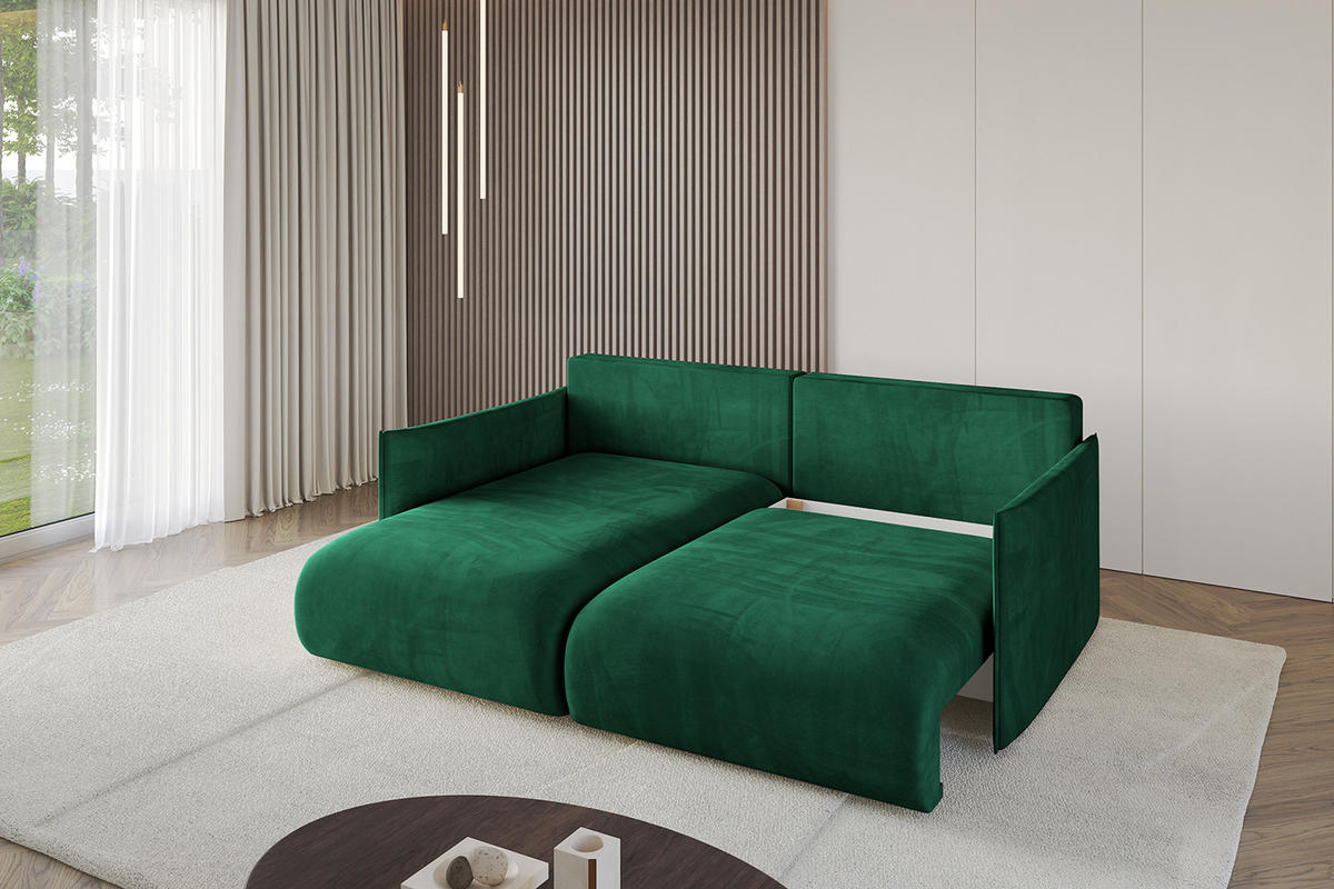 ECKSOFA mit Schlaffunktion und Bettkasten ONESK-L 208x165x40 Dunkelgrün Velours - Dunkelgrün, Holzwerkstoff/Kunststoff (208/165cm) - ALTDECOR