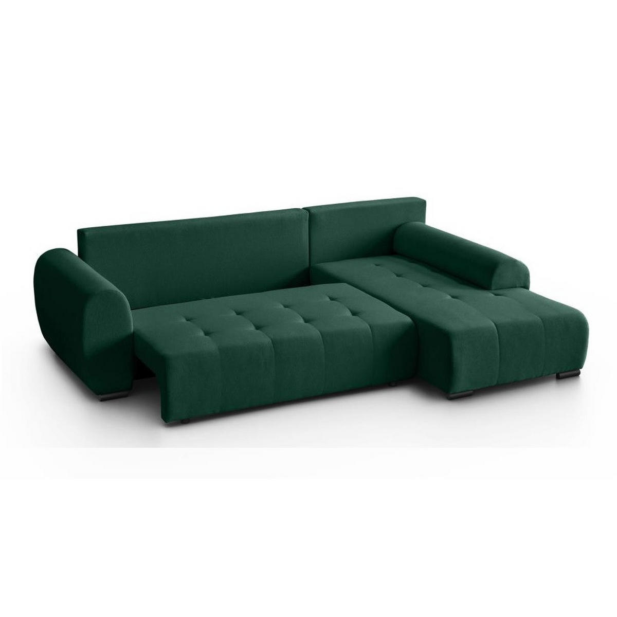 ECKSCHLAFSOFA Diana mt Bettkasten dunkelgrün rechts - Dunkelgrün/Schwarz, Textil (255/175cm) - Beautysofa