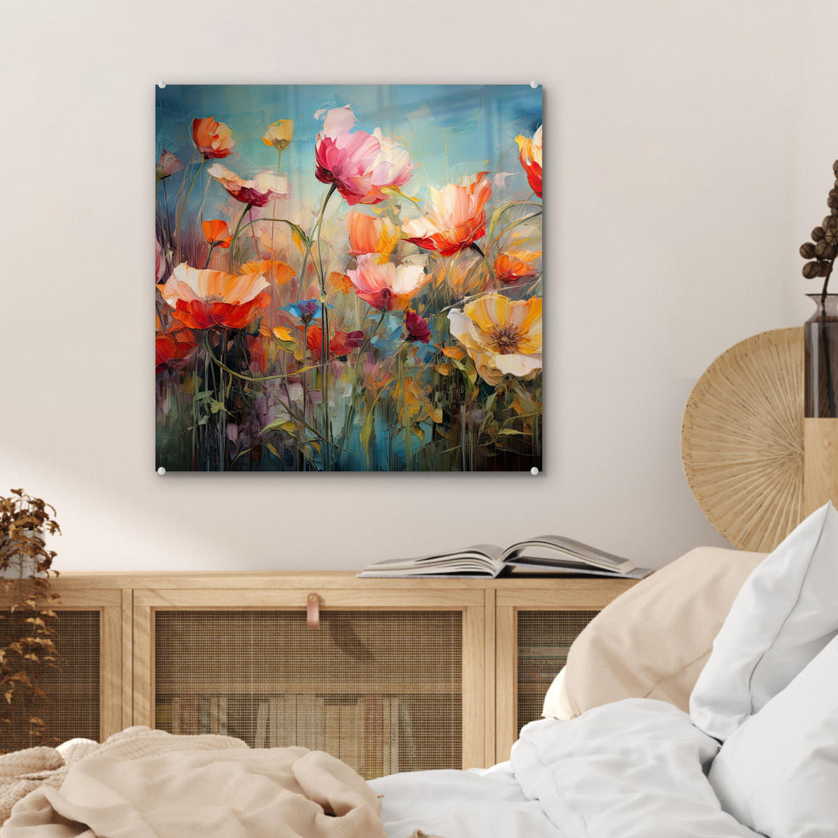 OBRAZ NA AKRYLOVOM SKLE Kvety - Akvarel - Umenie - Botanické - Príroda 50x50 cm - oranžová, sklo (50/50cm) - MuchoWow