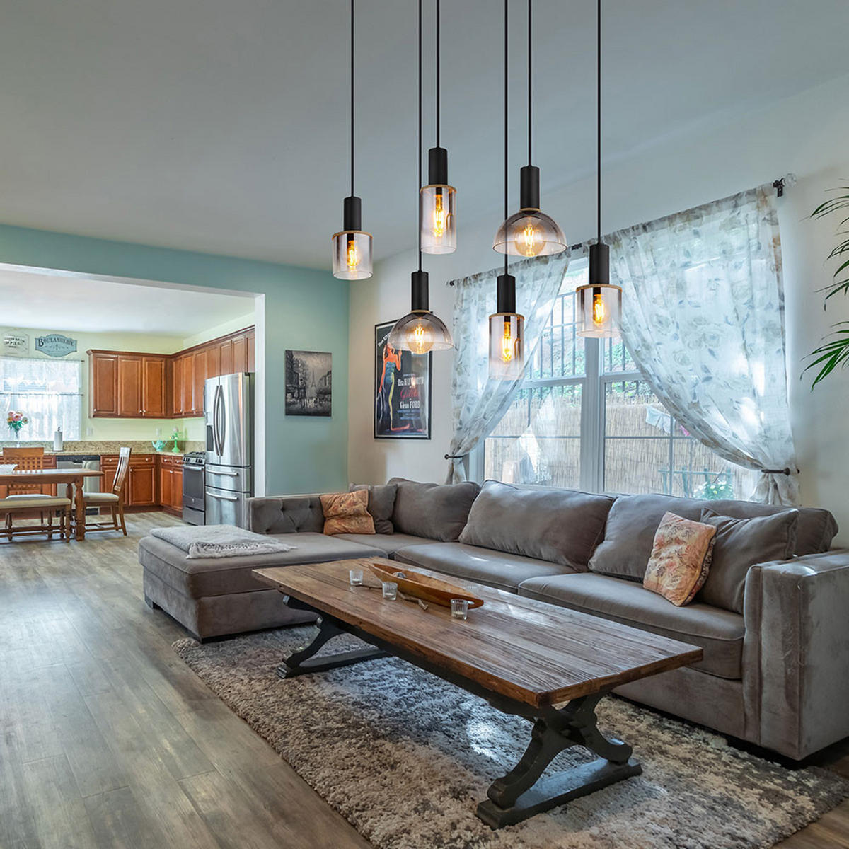 HÄNGELEUCHTE Metall Grau Rauchoptik - Grau, Glas (75/34/120cm) - Globo Lighting