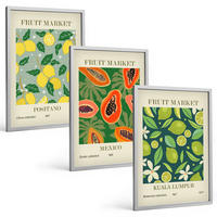 BILDER SET 3er Set - 40x60 cm Silberner Rahmen - Fruchtige Zitronen- und Papayamuster - Silberfarben, Kunststoff (40/60cm) - TULUP