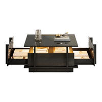 COUCHTISCH 70/70/35 cm Schwarz aus Holzwerkstoff mit LED-Beleuchtung und 2 Schubladen - Schwarz, Holzwerkstoff (70/70/35cm) - OKWISH