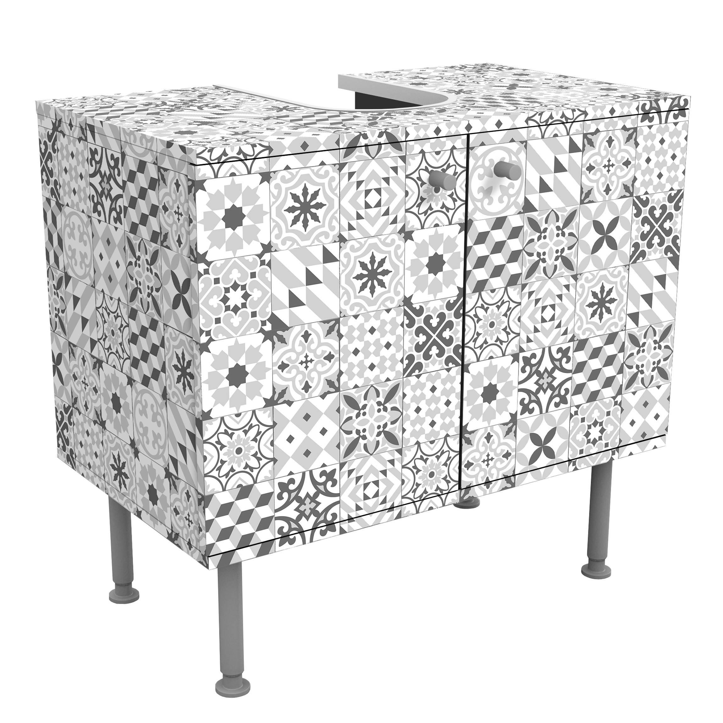 WASCHBECKENUNTERSCHRANK Geometrischer Fliesenmix Grau 60/55/35 cm - Grau, Holzwerkstoff (60/55/35cm) - Bilderwelten