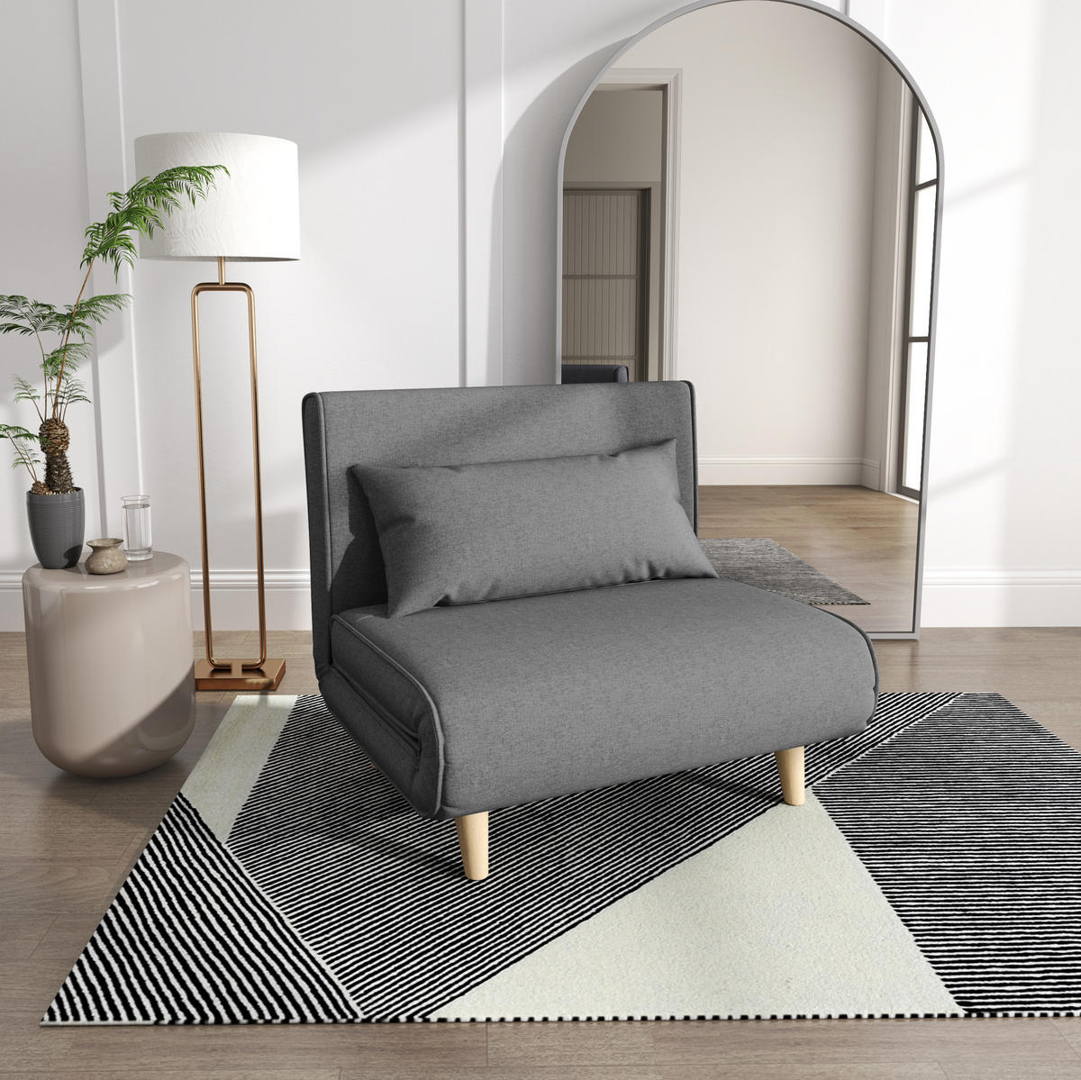 SCHLAFSOFA, Leinenbezug mit 6-fach verstellbarer Rückenlehne, 94/78/80 cm, Grau - Grau, Textil (78/80/94cm) - Redom