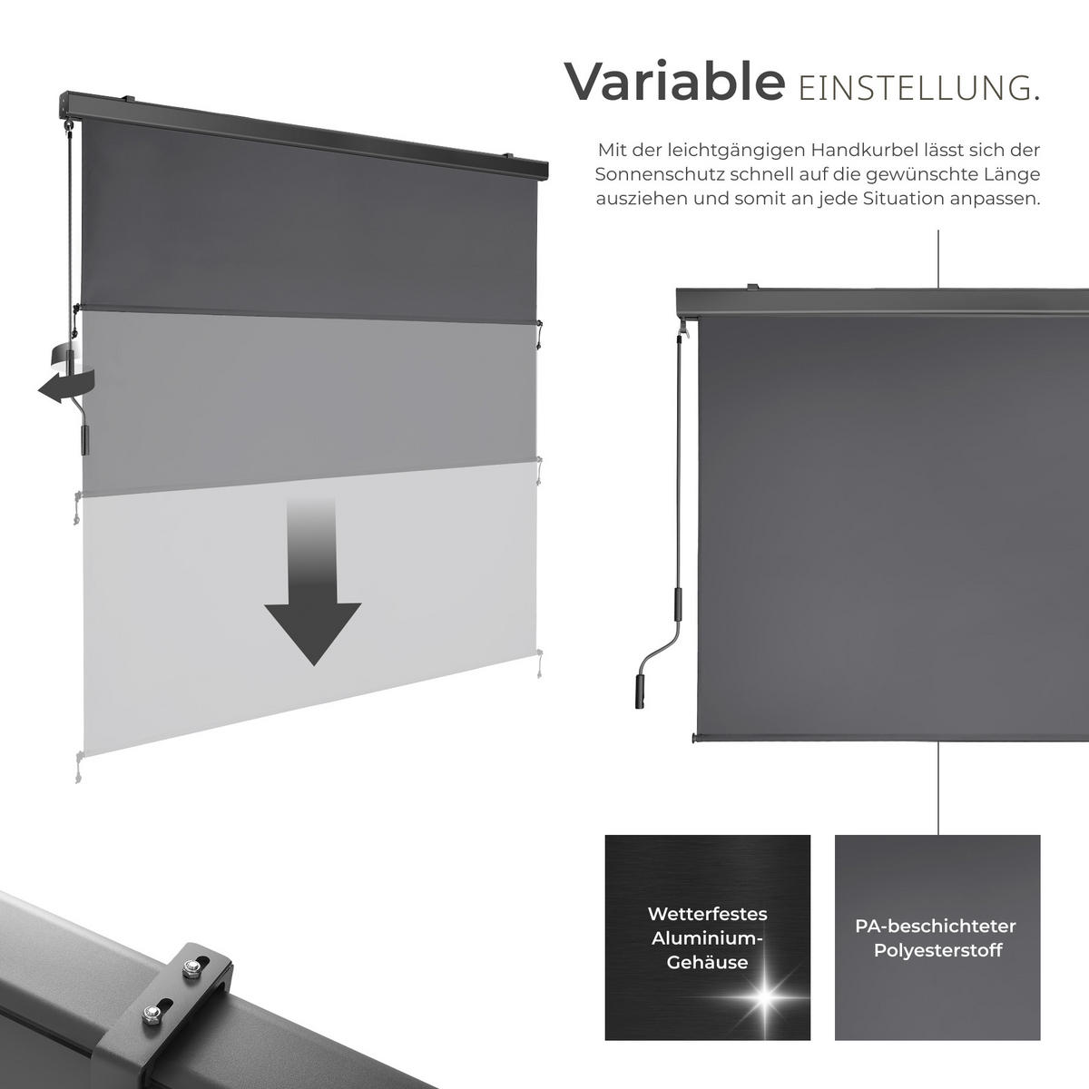 SENKRECHTMARKISE Eloise,inkl. Wandhaltern,dunkelgrau - Dunkelgrau, Kunststoff (180/250cm) - tectake