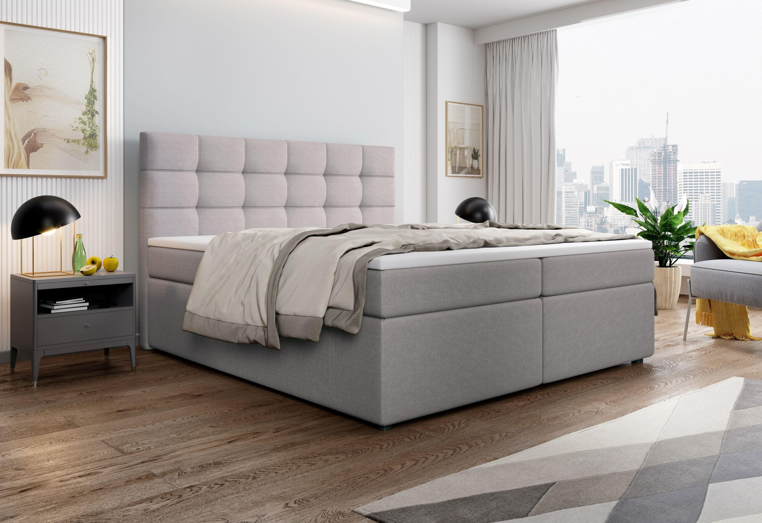 BOXBETT PALMA 160x200 cm mit Matratze und Topper - Beige - Beige, Holz (160/200cm) - MASSENO