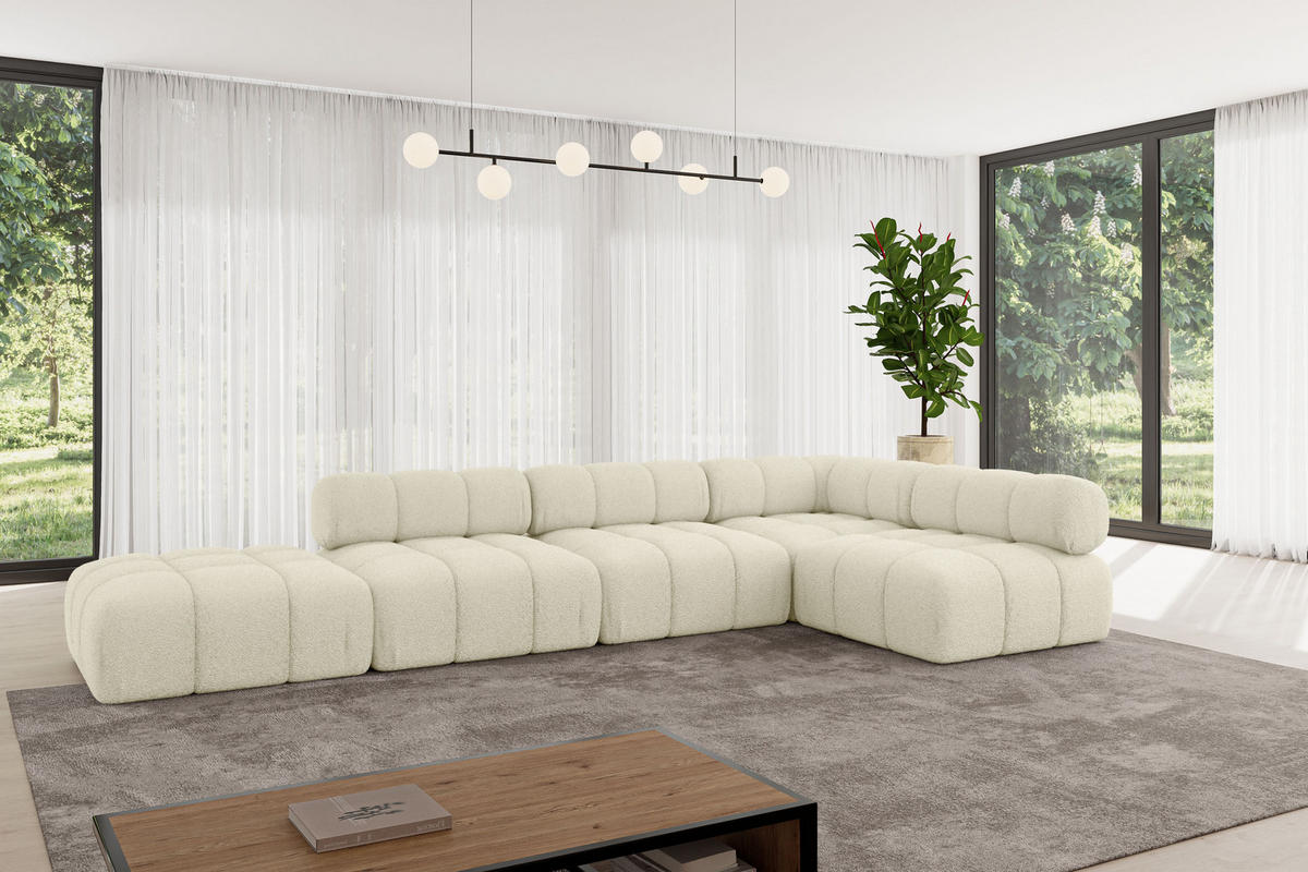 ECKSOFA modulares Sofa Favio-L2 - 380x190x70 cm Beige Bouclé - Beige, Holzwerkstoff/Textil (380/190cm) - ALTDECOR