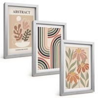 BILDER SET 3er Set - 20x30 cm Silberner Rahmen - Abstrakte Pflanzen in Pastellfarben - Silberfarben, Kunststoff (20/30cm) - TULUP