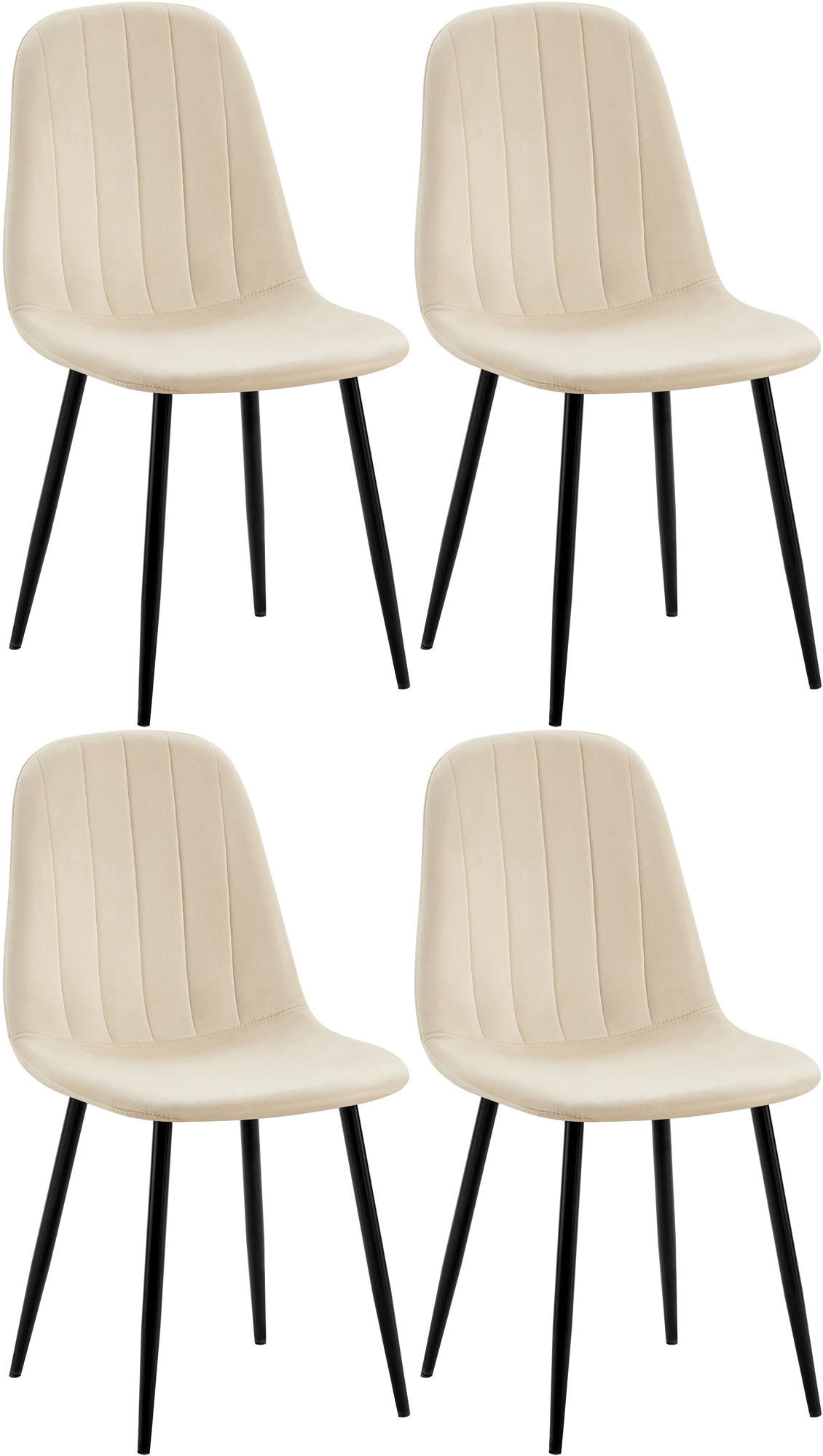 STUHL 4er Set Samt Creme - Creme/Schwarz, Textil/Metall (45/88/54cm) - CLP