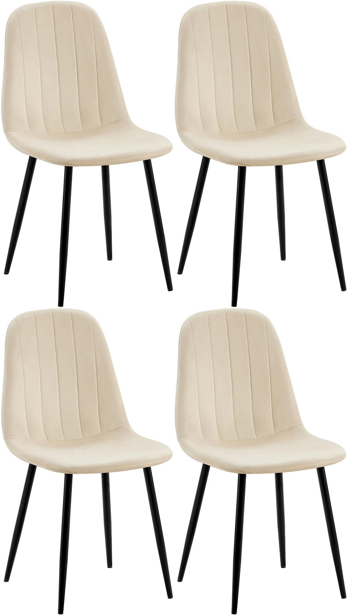 STUHL 4er Set Samt Creme - Creme/Schwarz, Textil/Metall (45/88/54cm) - CLP
