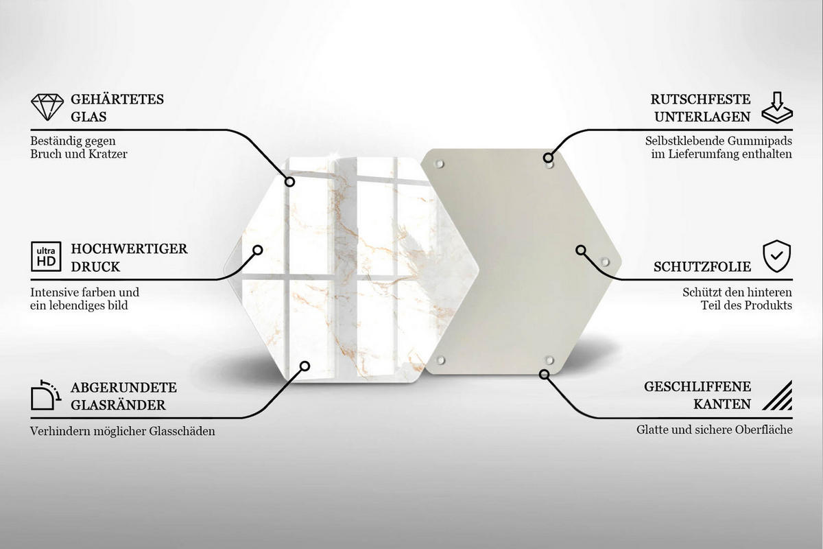 GLASPLATTE 40 cm Eleganter Stein Marmor - Weiß, Glas (40/40cm) - Wallfluent