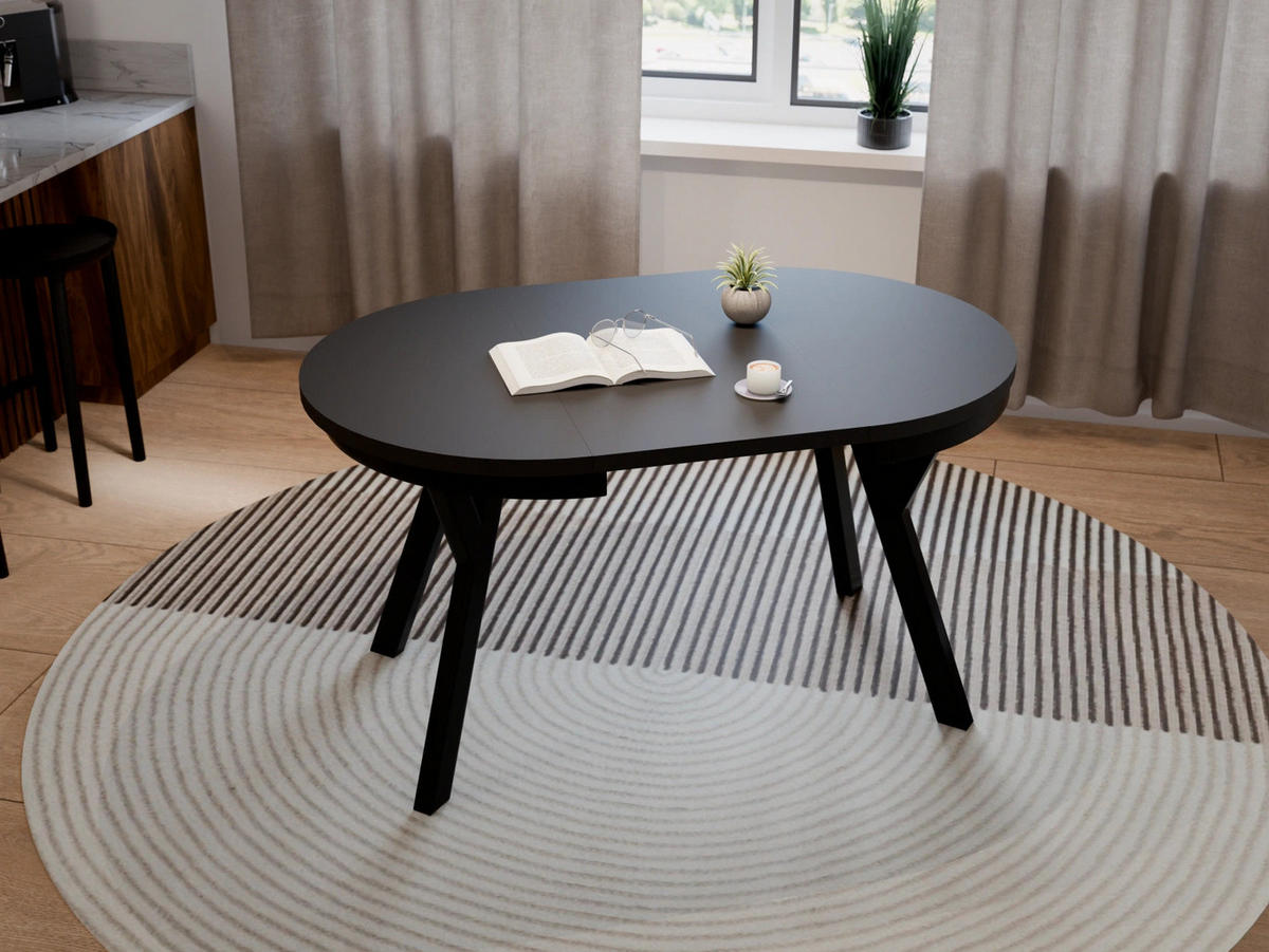 ESSTISCH ARI Rund (90-190 cm Ausziehbar Schwarz Matt Metallbeine Loft Design) - Schwarz, Holz/Holzwerkstoff (90/90/76cm) - Ravio