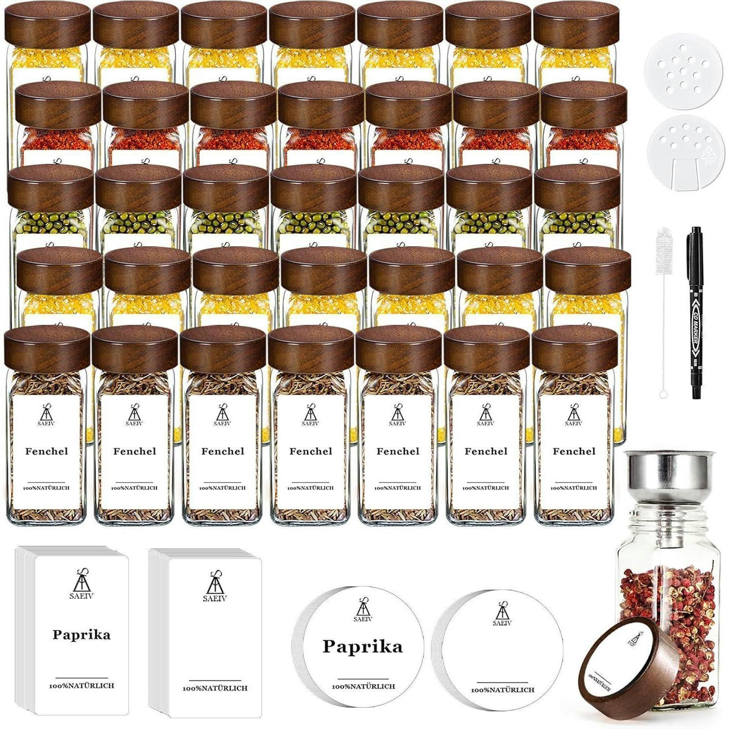 GEWÜRZGLÄSER Set 35-teilig mit Akazienholzdeckeln 120 ml - Multicolor, Glas (4.5/10.5/4.5cm)
