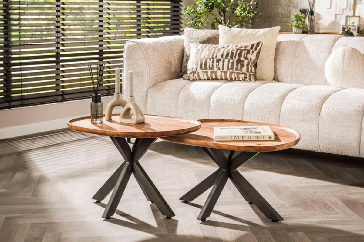 COUCHTISCH-SET RUBY Braun Akazie - Schwarz/Braun, Holz/Metall (70/48/45cm) - KAWOLA