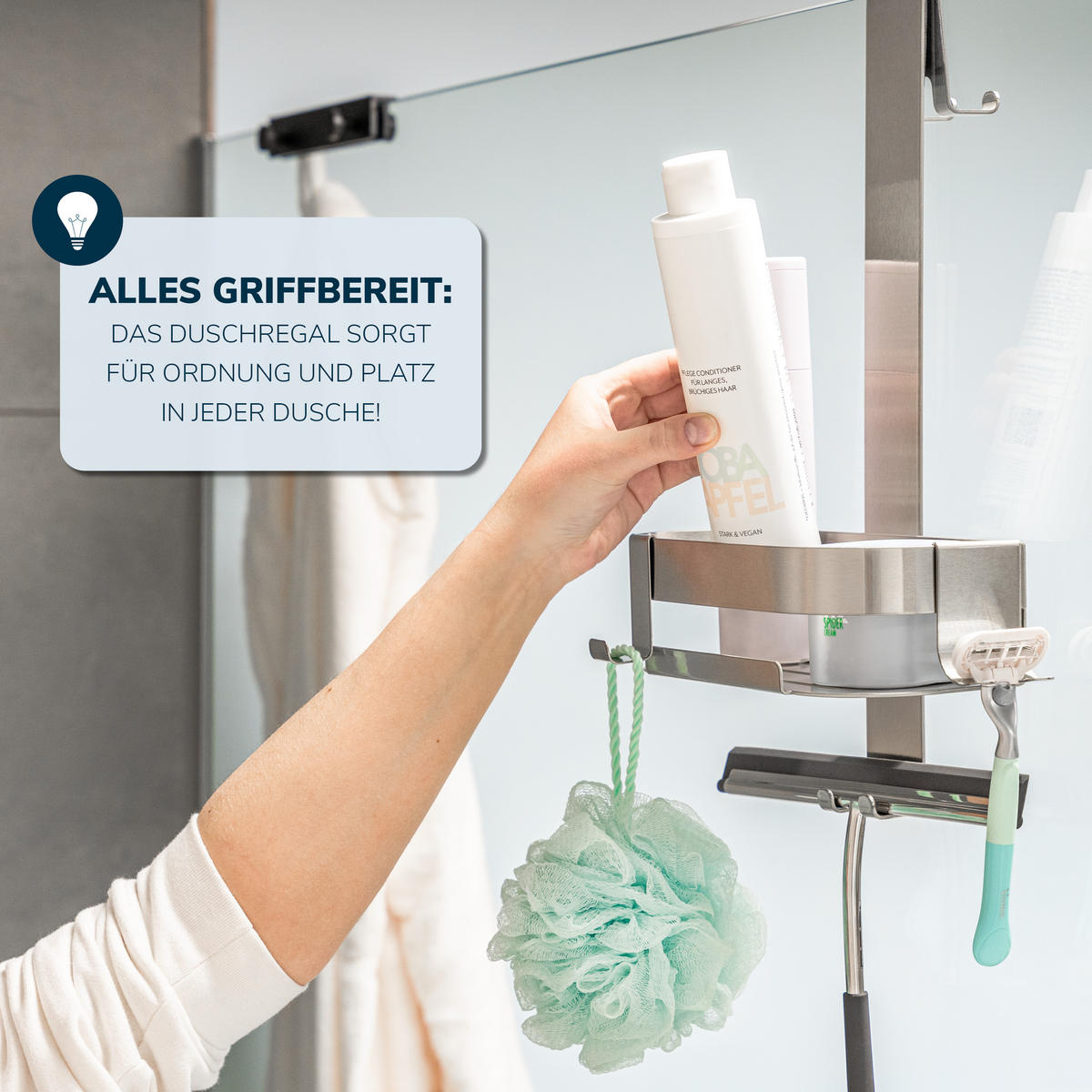 DUSCHABLAGE für Glasduschwand, Edelstahl - Edelstahlfarben, Metall (23/67.5/10.5cm) - eluno