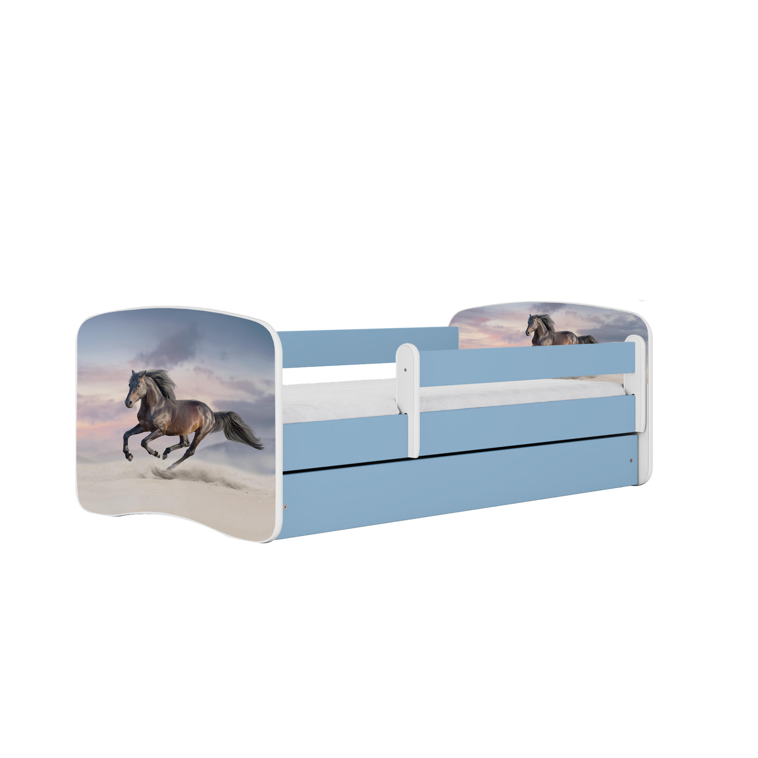 KINDERBETT Pferd im Galopp mit Schublade und Matratze 180/80 - Blau, Holzwerkstoff (80/180cm) - RAUMHIRSCH FURNITURE