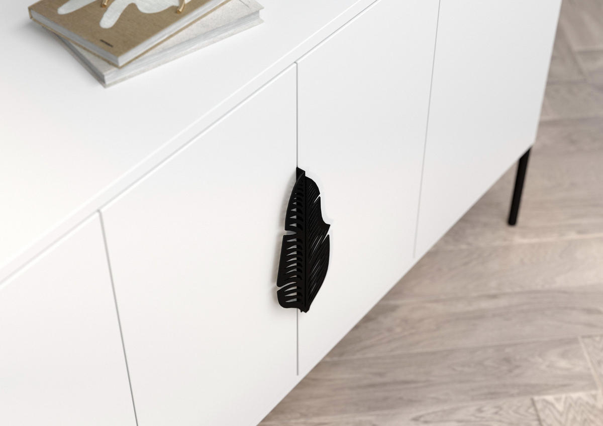 SIDEBOARD Merlin, Weiß, Schwarze Details - Schwarz/Weiß, Holzwerkstoff/Metall (138/79/40cm) - Skandica
