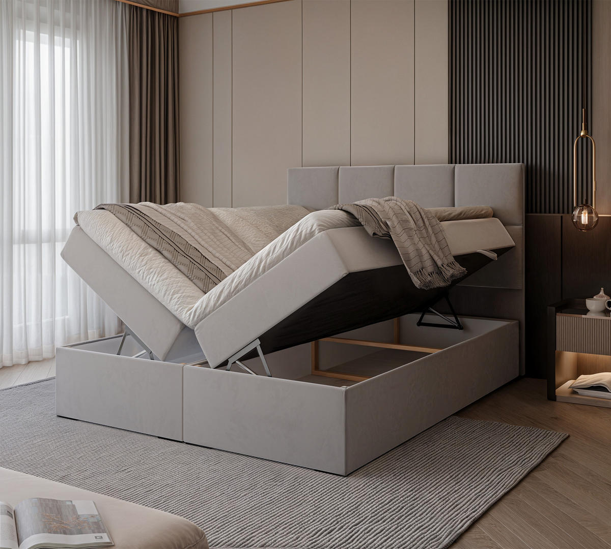 BOXBETT MAGNUS 120/200 cm mit Matratze und Topper, Grau - Grau, Textil (120/200cm) - Idohome