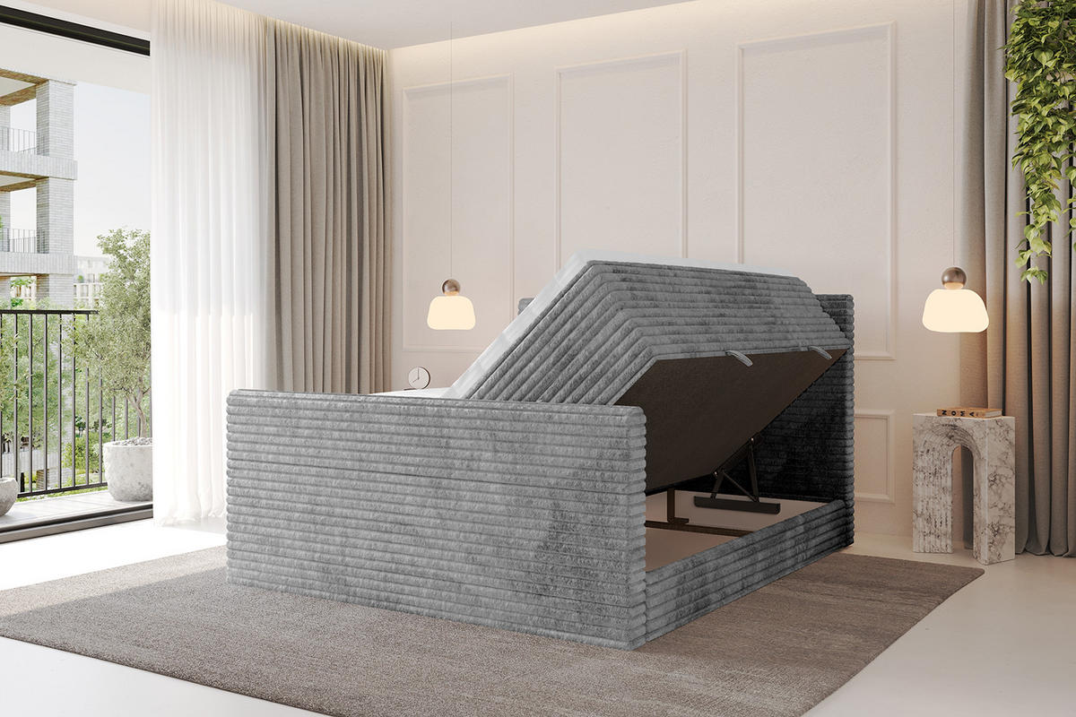 BOXSPRINGBETT mit Matratze H3|H4 und Lattenrost - TOLO-Z KING-v1 120x200 Cord - Hellgrau - Hellgrau, Holzwerkstoff (120/200cm)