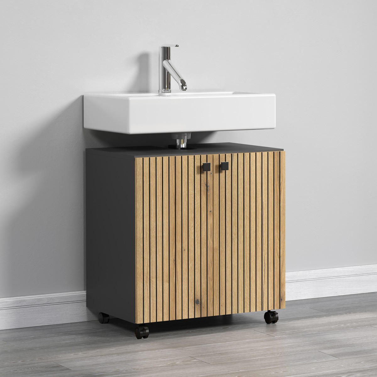 WASCHBECKENUNTERSCHRANK PureBliss Eiche Dekor - Eichefarben/Grau, Holzwerkstoff (60/64/42cm) - Trendteam