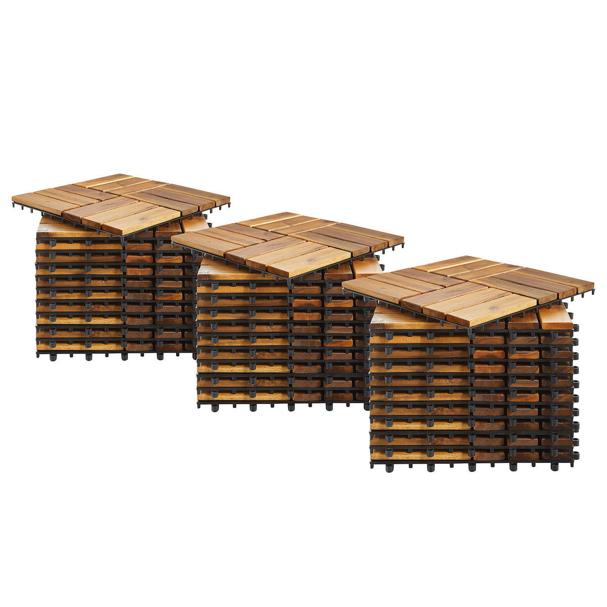 TERRASSENFLIESE - Akazie massiv - 10er-Set - Akaziefarben, Holz/Kunststoff (30/30/2.4cm) - home24