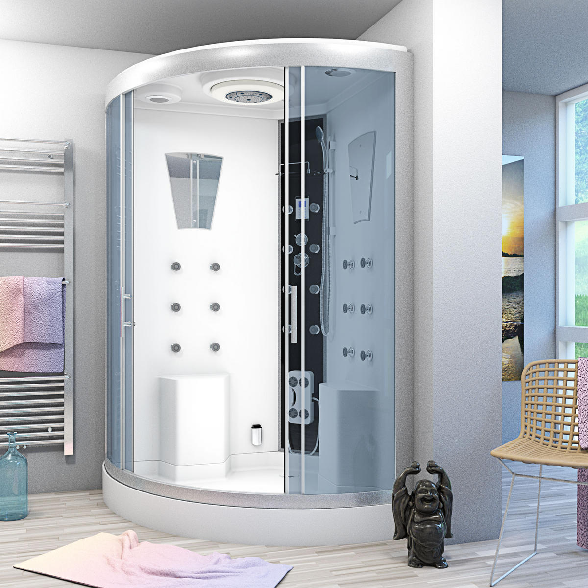 ACQUAVAPORE Dampfdusche Sauna Dusche Duschkabine D26-EH-EC-EA 130x130 cm MIT 2K Scheiben Versiegelung - Weiß, Glas/Kunststoff (130/130/220cm) - AcquaVapore by Sandra Jentho